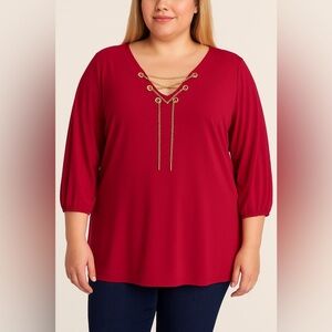 Cable & Gauge Lace-Up Chain Detail Top – Size 1X